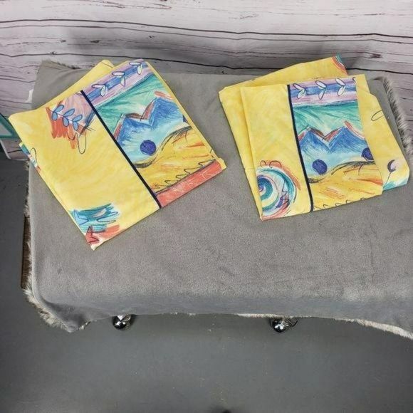 Abstract Yellow 2 Piece king vtg New Pillowcases - Picture 7 of 11